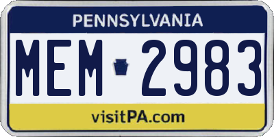 PA license plate MEM2983