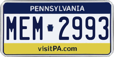 PA license plate MEM2993
