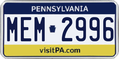 PA license plate MEM2996