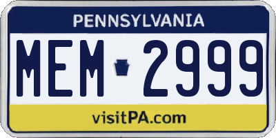 PA license plate MEM2999