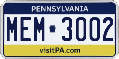 PA license plate MEM3002