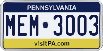 PA license plate MEM3003