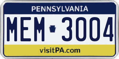PA license plate MEM3004