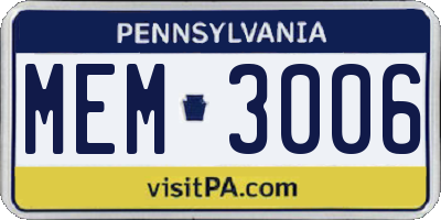 PA license plate MEM3006