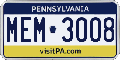 PA license plate MEM3008