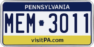 PA license plate MEM3011
