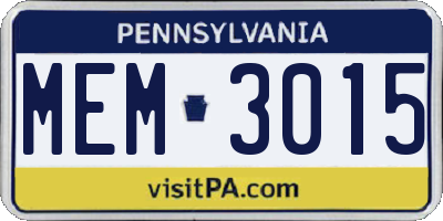 PA license plate MEM3015