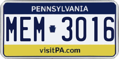 PA license plate MEM3016