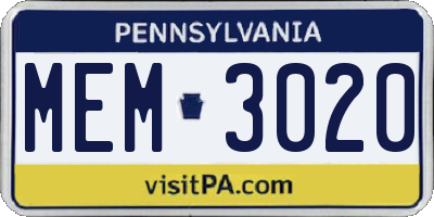 PA license plate MEM3020