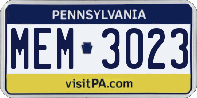 PA license plate MEM3023