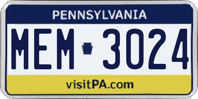 PA license plate MEM3024