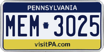 PA license plate MEM3025