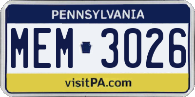 PA license plate MEM3026