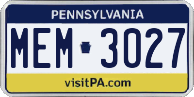 PA license plate MEM3027