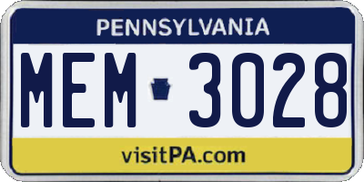 PA license plate MEM3028