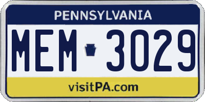 PA license plate MEM3029