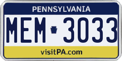 PA license plate MEM3033