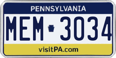 PA license plate MEM3034