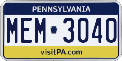 PA license plate MEM3040
