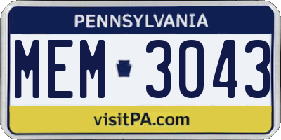PA license plate MEM3043