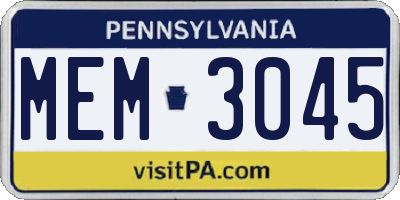 PA license plate MEM3045