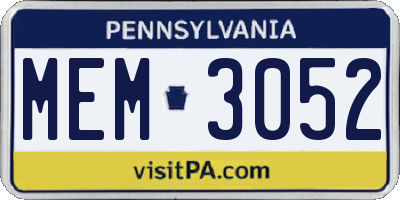 PA license plate MEM3052