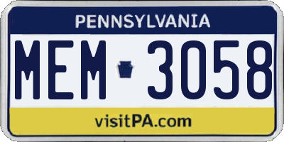 PA license plate MEM3058
