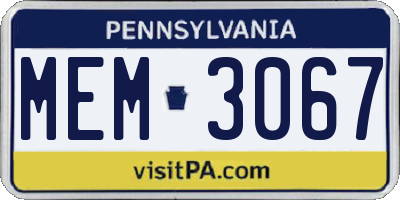 PA license plate MEM3067