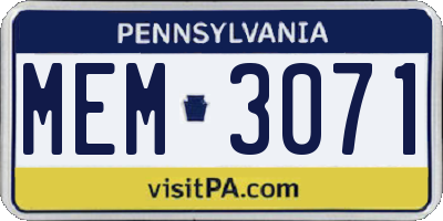 PA license plate MEM3071