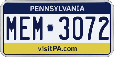 PA license plate MEM3072