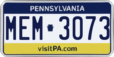 PA license plate MEM3073