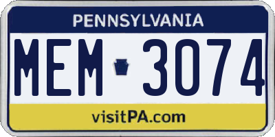 PA license plate MEM3074
