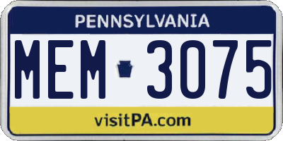 PA license plate MEM3075
