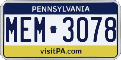 PA license plate MEM3078