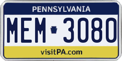 PA license plate MEM3080