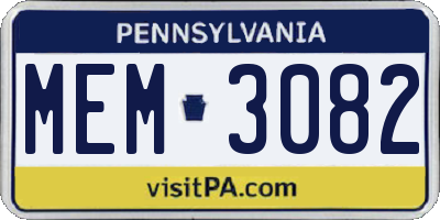 PA license plate MEM3082