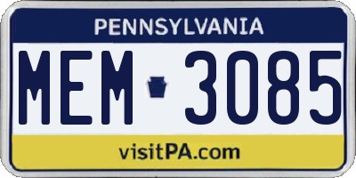 PA license plate MEM3085