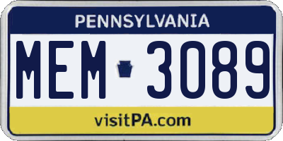 PA license plate MEM3089