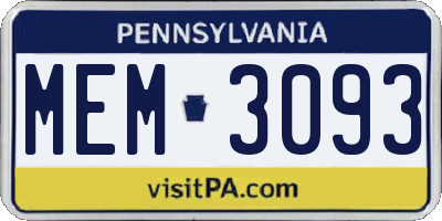 PA license plate MEM3093