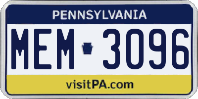 PA license plate MEM3096