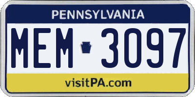 PA license plate MEM3097