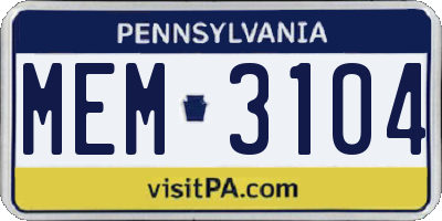 PA license plate MEM3104