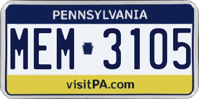 PA license plate MEM3105