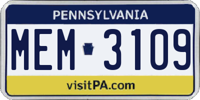 PA license plate MEM3109