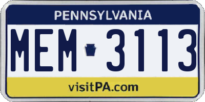 PA license plate MEM3113