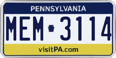 PA license plate MEM3114