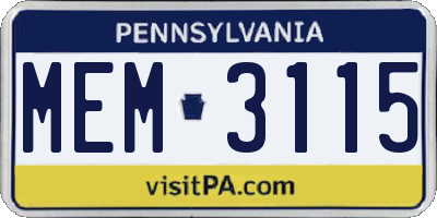 PA license plate MEM3115
