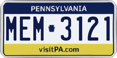PA license plate MEM3121