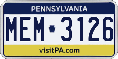 PA license plate MEM3126