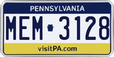 PA license plate MEM3128